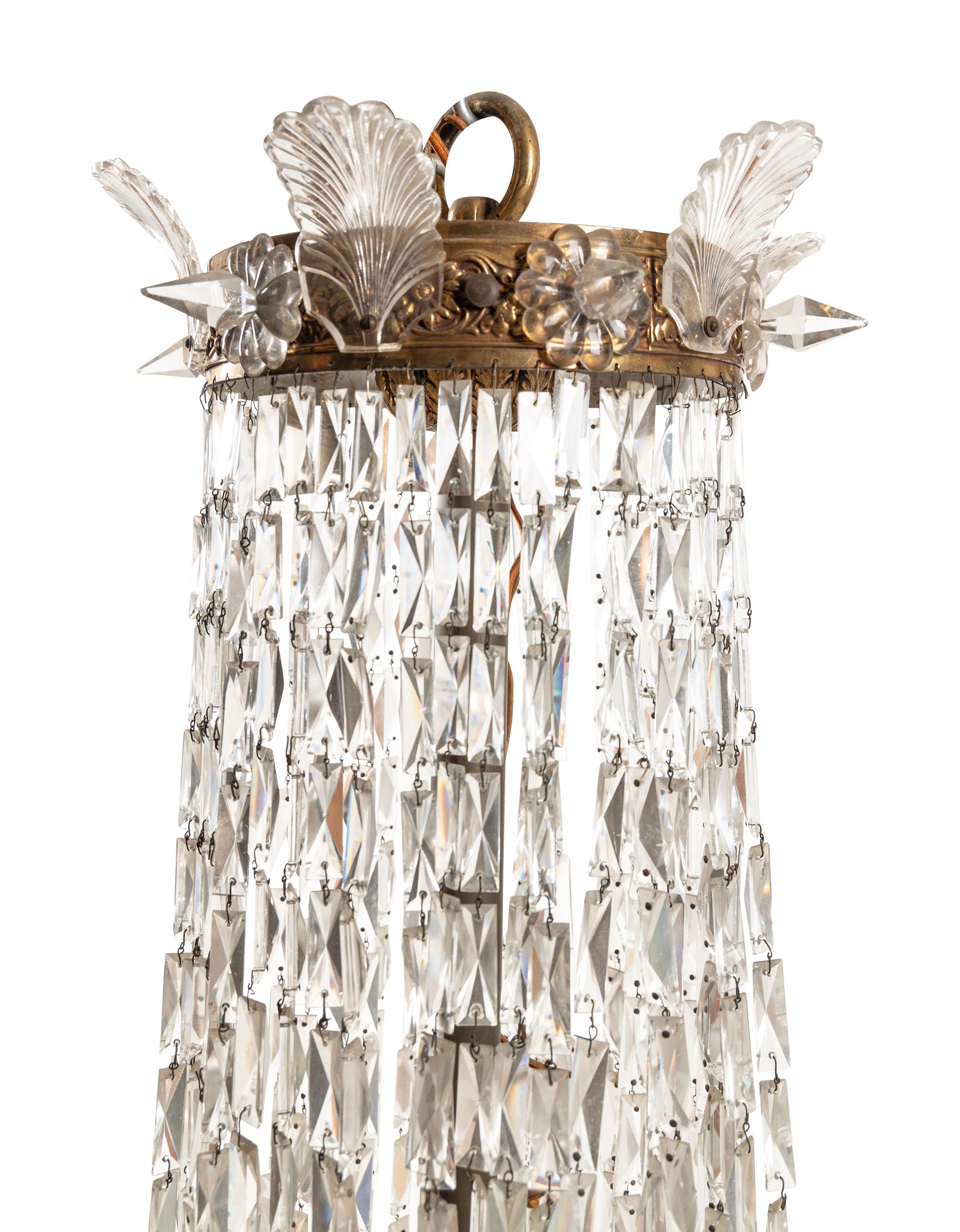 Two Large Gilt Metal and Cut Glass Chandeliers from the Embassy of Italy, Washington, D.C.