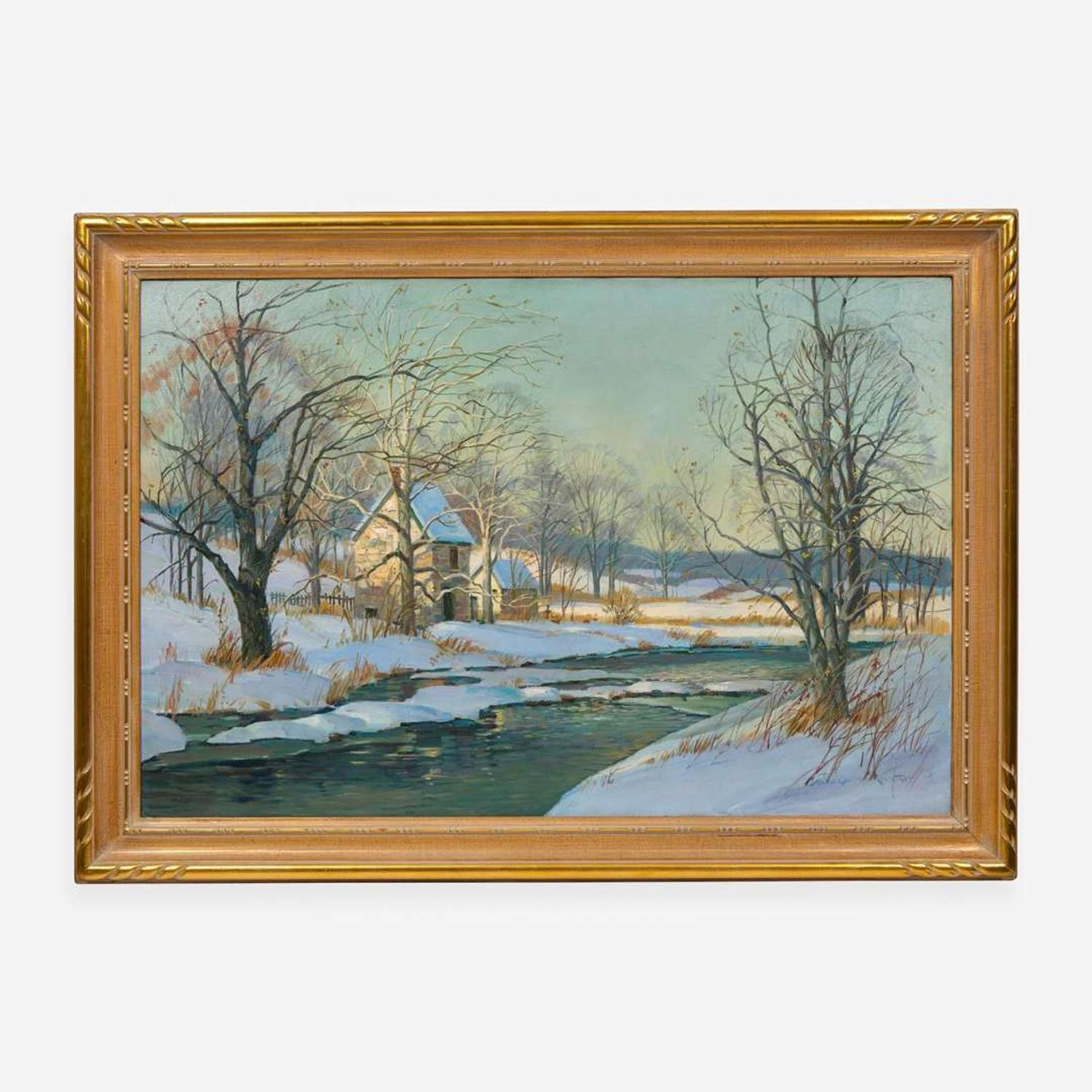Wilmer S. Richter (American, 1891-1993) Winter (Building by a Stream)