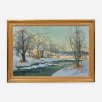Wilmer S. Richter (American, 1891-1993) Winter (Building by a Stream)