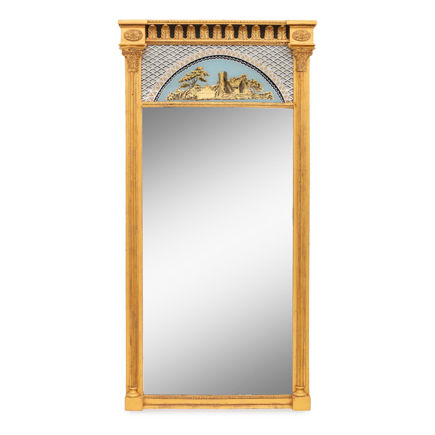 A Regency Giltwood and Verre Eglomise Pier Mirror