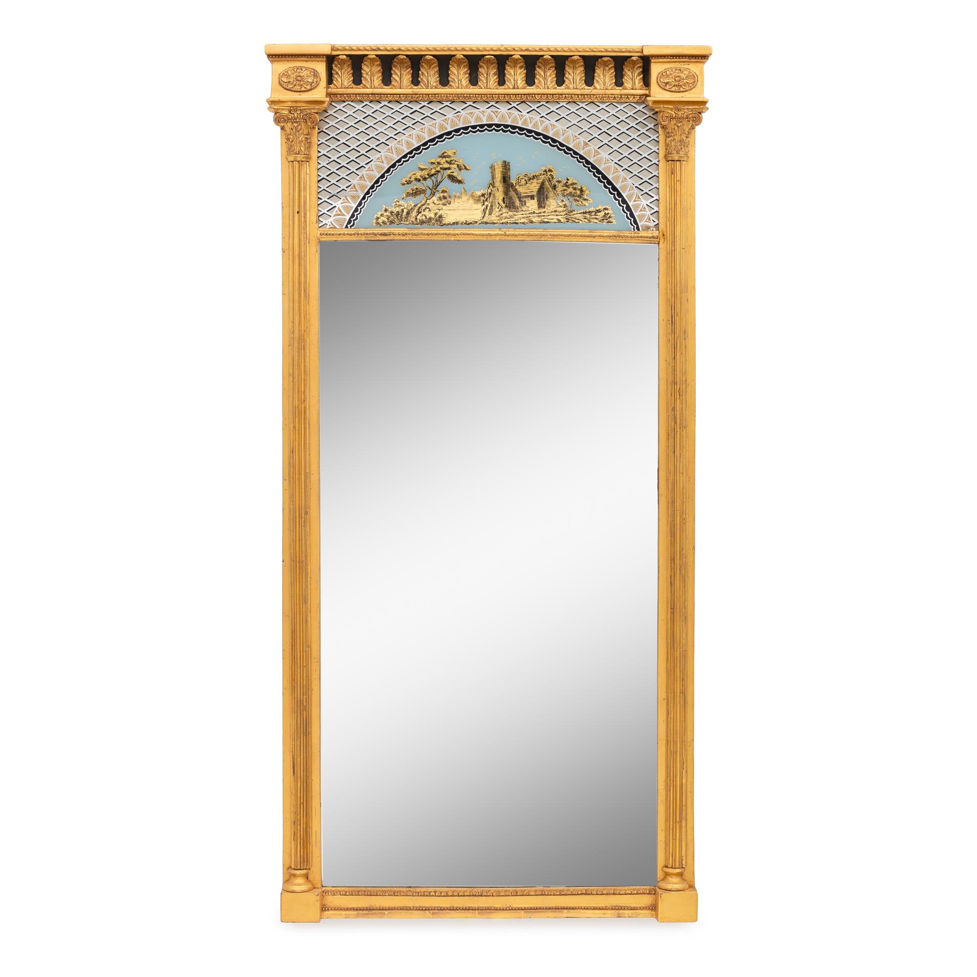 A Regency Giltwood and Verre Eglomise Pier Mirror