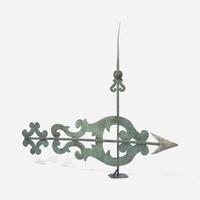 A patinated sheet copper and cast zinc bannerette weathervane late 19th century