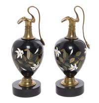 A Pair of Continental Pietra Dura Ewers Height 9 1/4 inches. — 19TH/20TH CENTURY