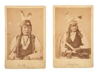 [NATIVE AMERICANS]. [JACKSON, William Henry (1843-1942) photographer]. 2 cabinet cards of Sitting Crow and Bear's Rib. [Washington, DC, ca 1870s].