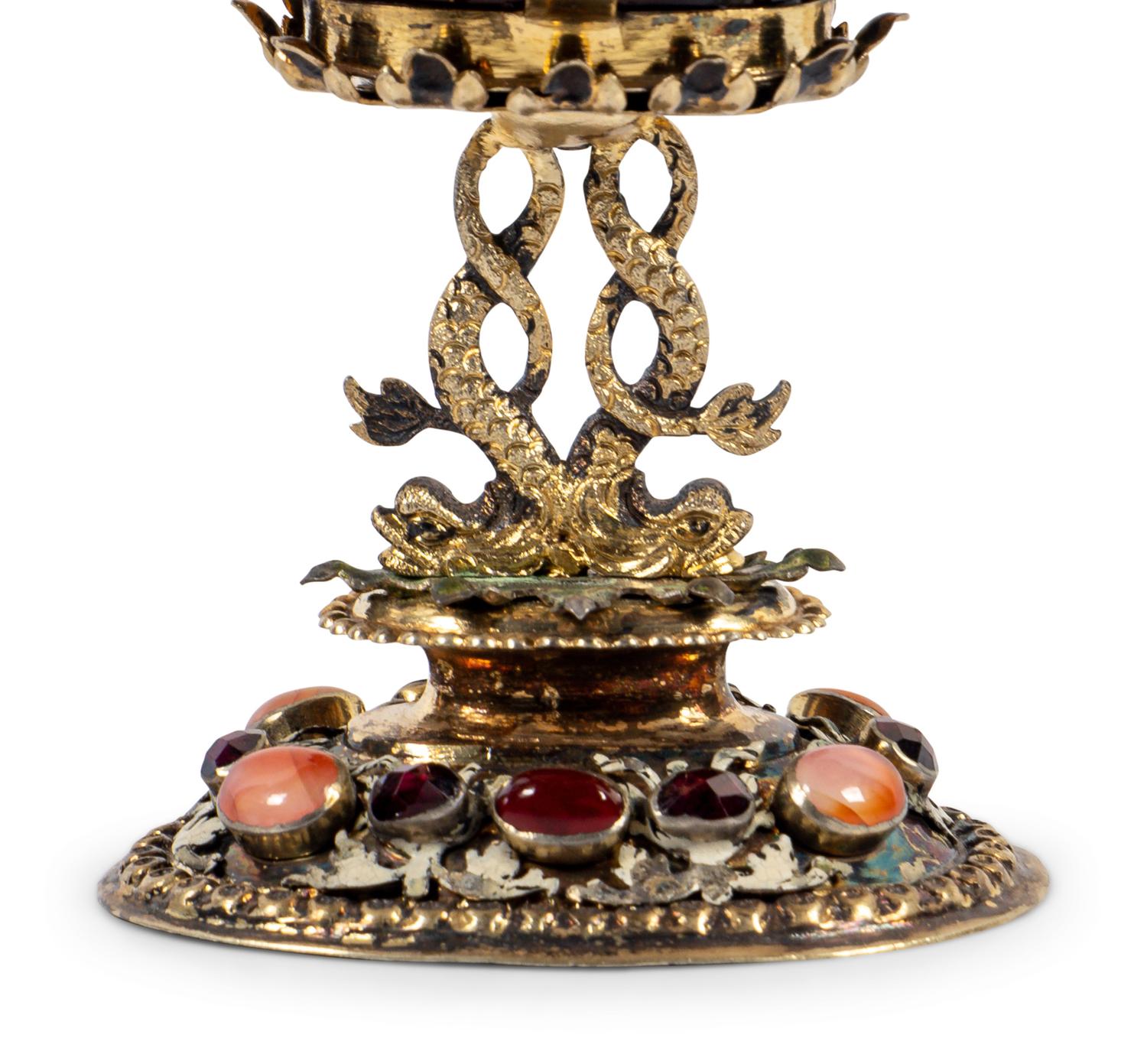 A German Enameled Silver-Gilt, Jewel and Carved Agate Cup