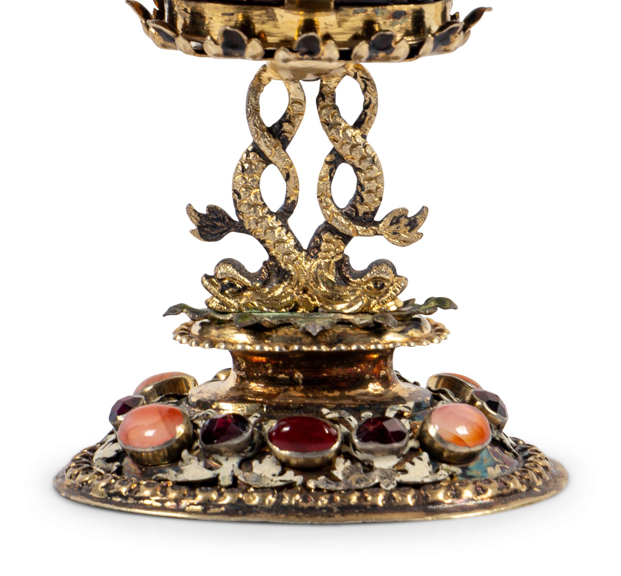 A German Enameled Silver-Gilt, Jewel and Carved Agate Cup