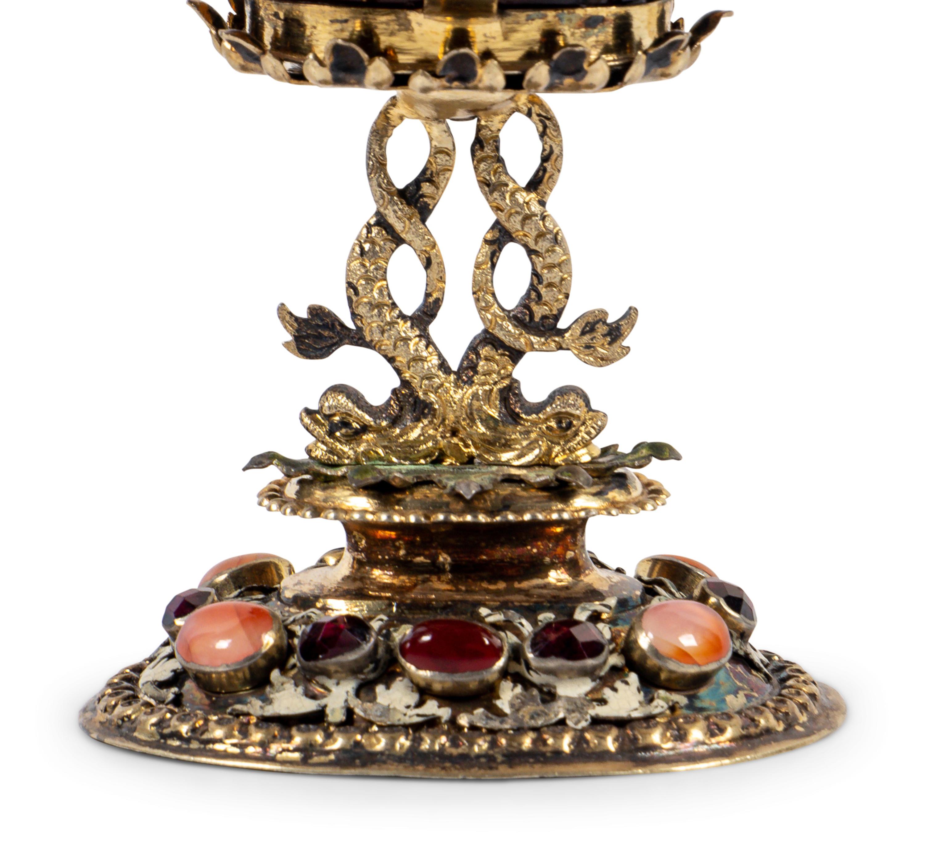 A German Enameled Silver-Gilt, Jewel and Carved Agate Cup