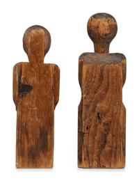 Two Carved Pine "Bedpost" Dolls