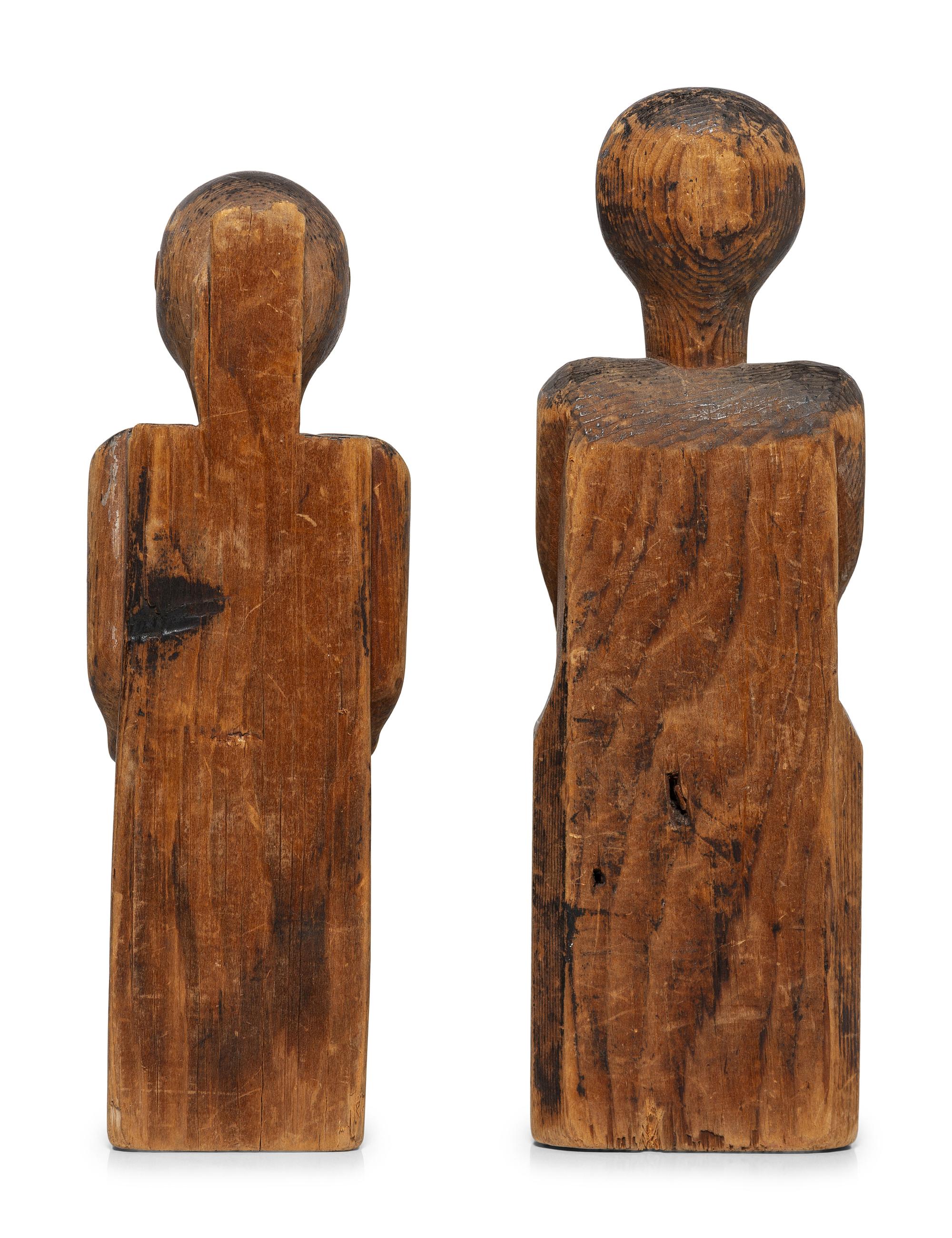 Two Carved Pine "Bedpost" Dolls