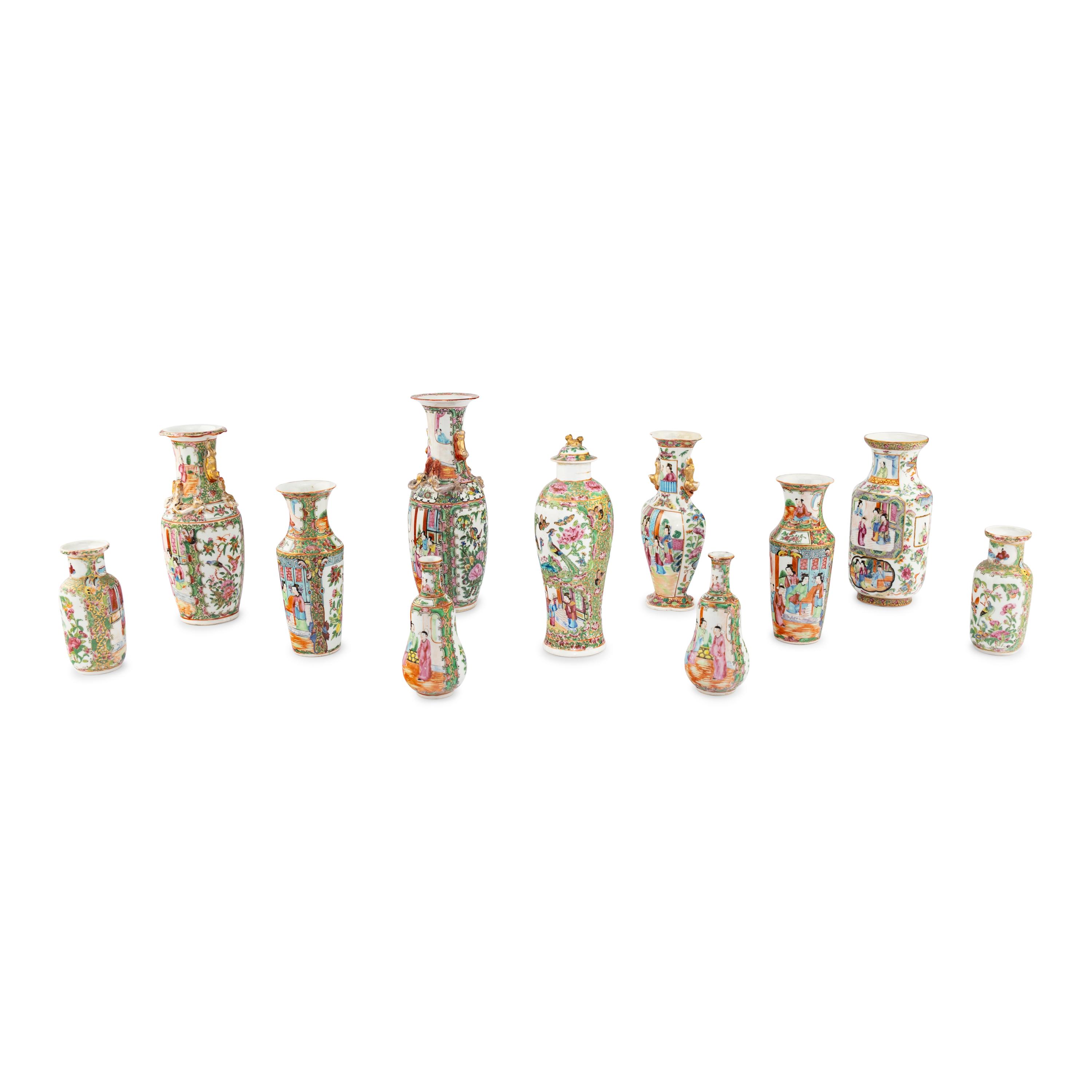 A Group of Eleven Chinese Export Porcelain Famille Rose Vases
