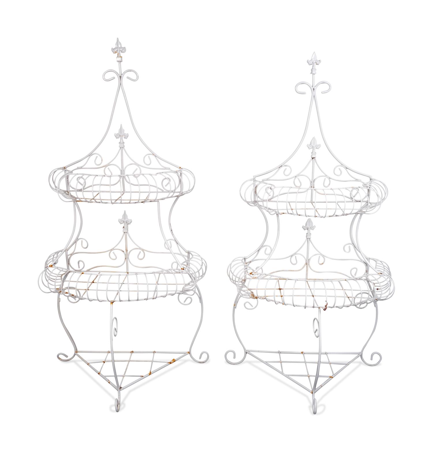 A Pair of Coated Wirework Two-Tier Plant Stands
