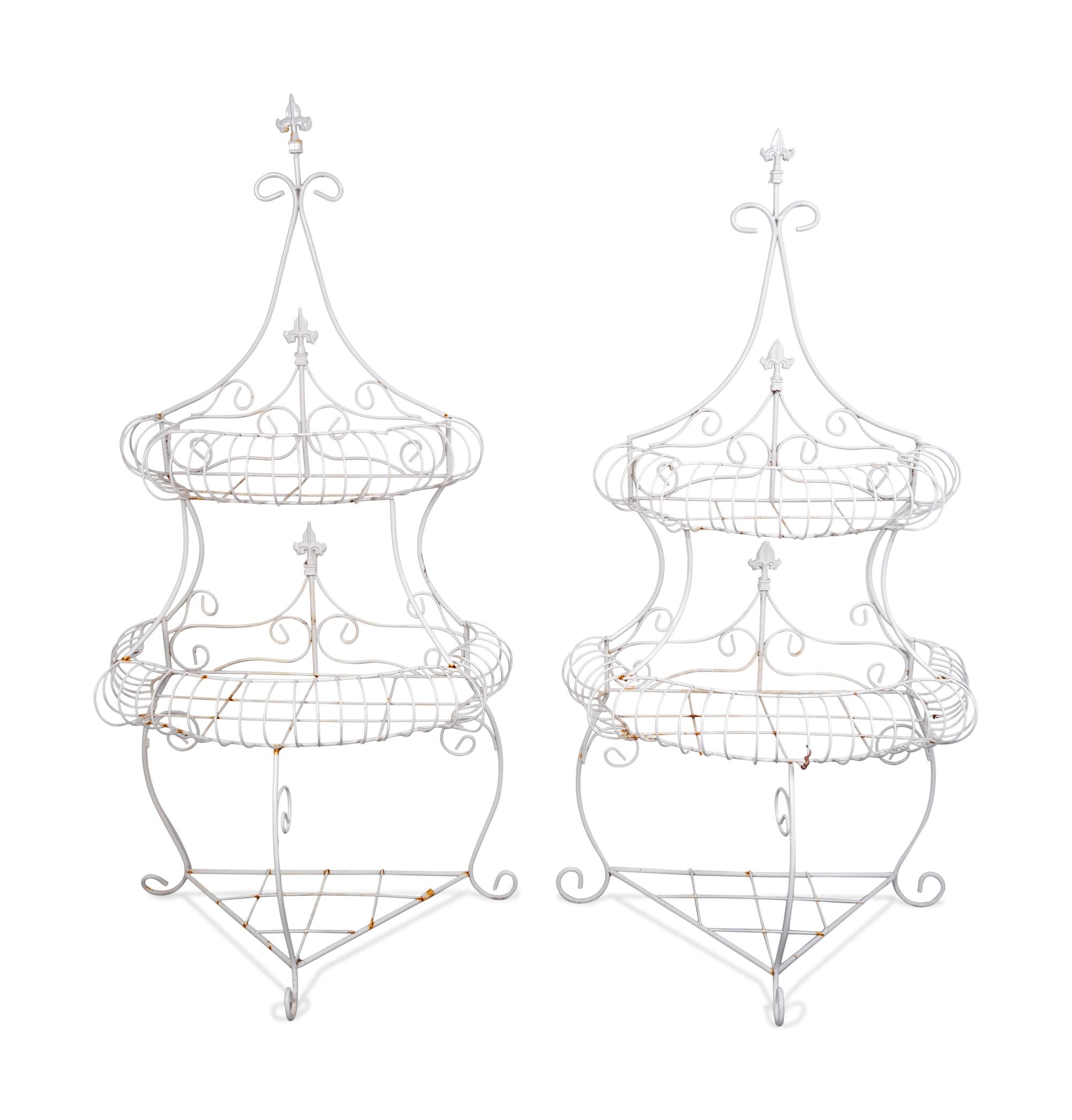 A Pair of Coated Wirework Two-Tier Plant Stands