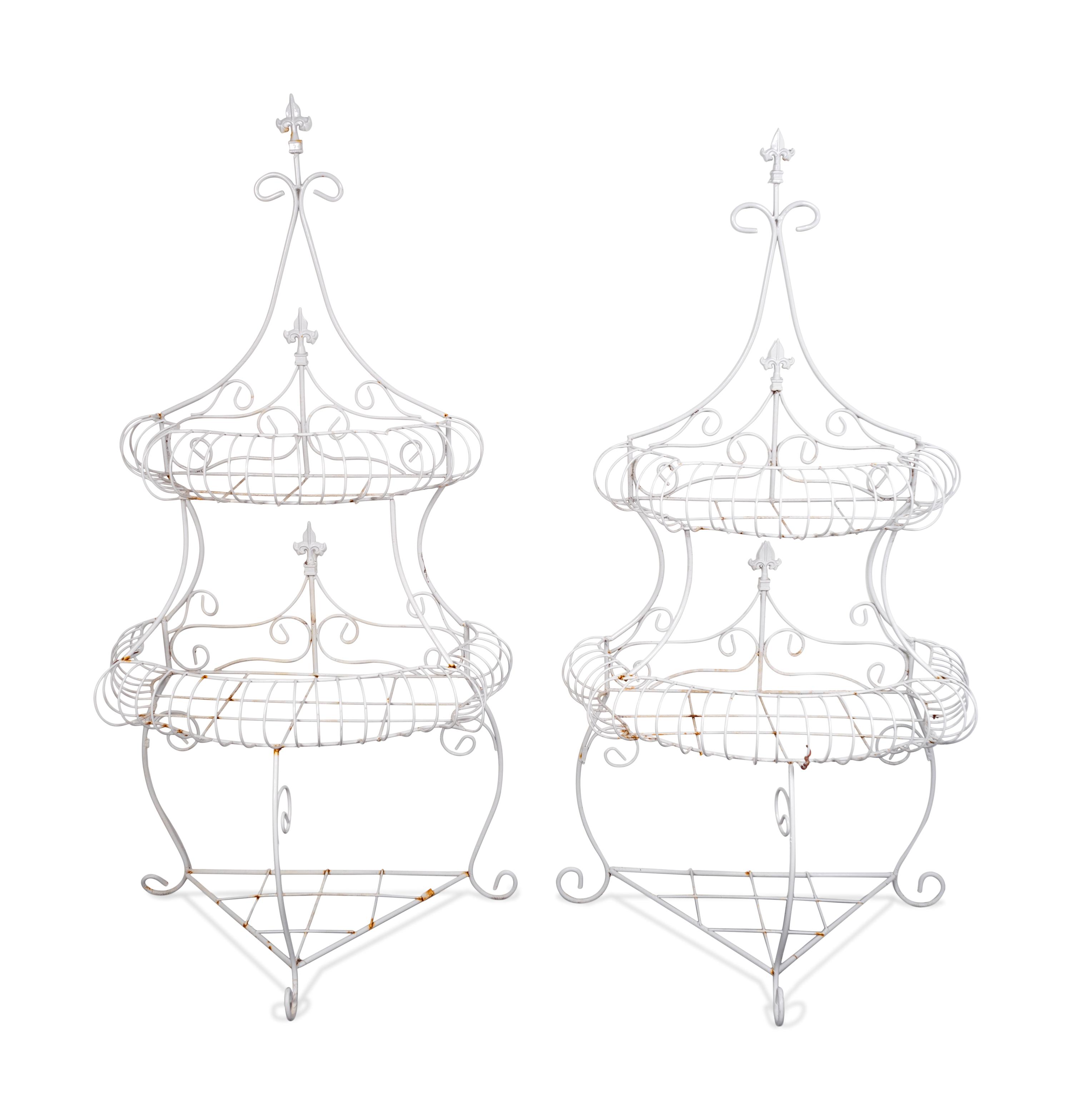 A Pair of Coated Wirework Two-Tier Plant Stands
