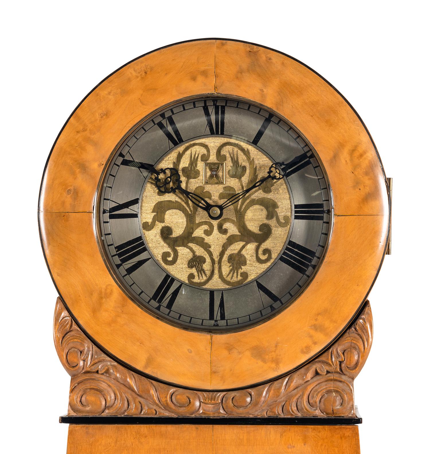 A Biedermeier Birch Longcase Clock