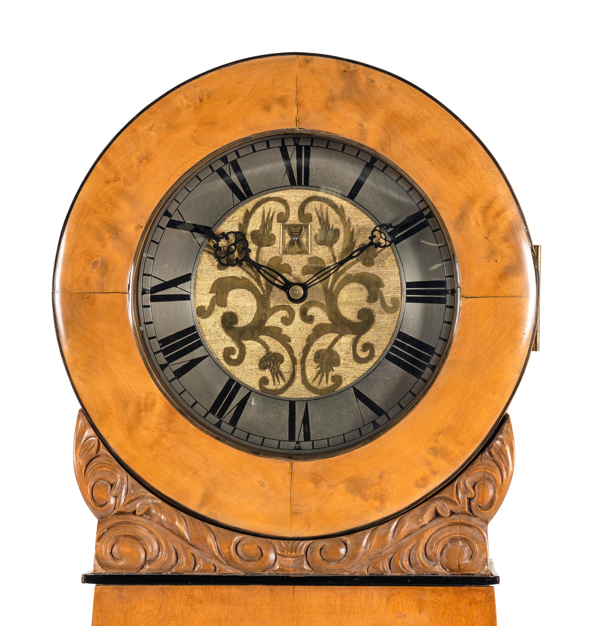 A Biedermeier Birch Longcase Clock