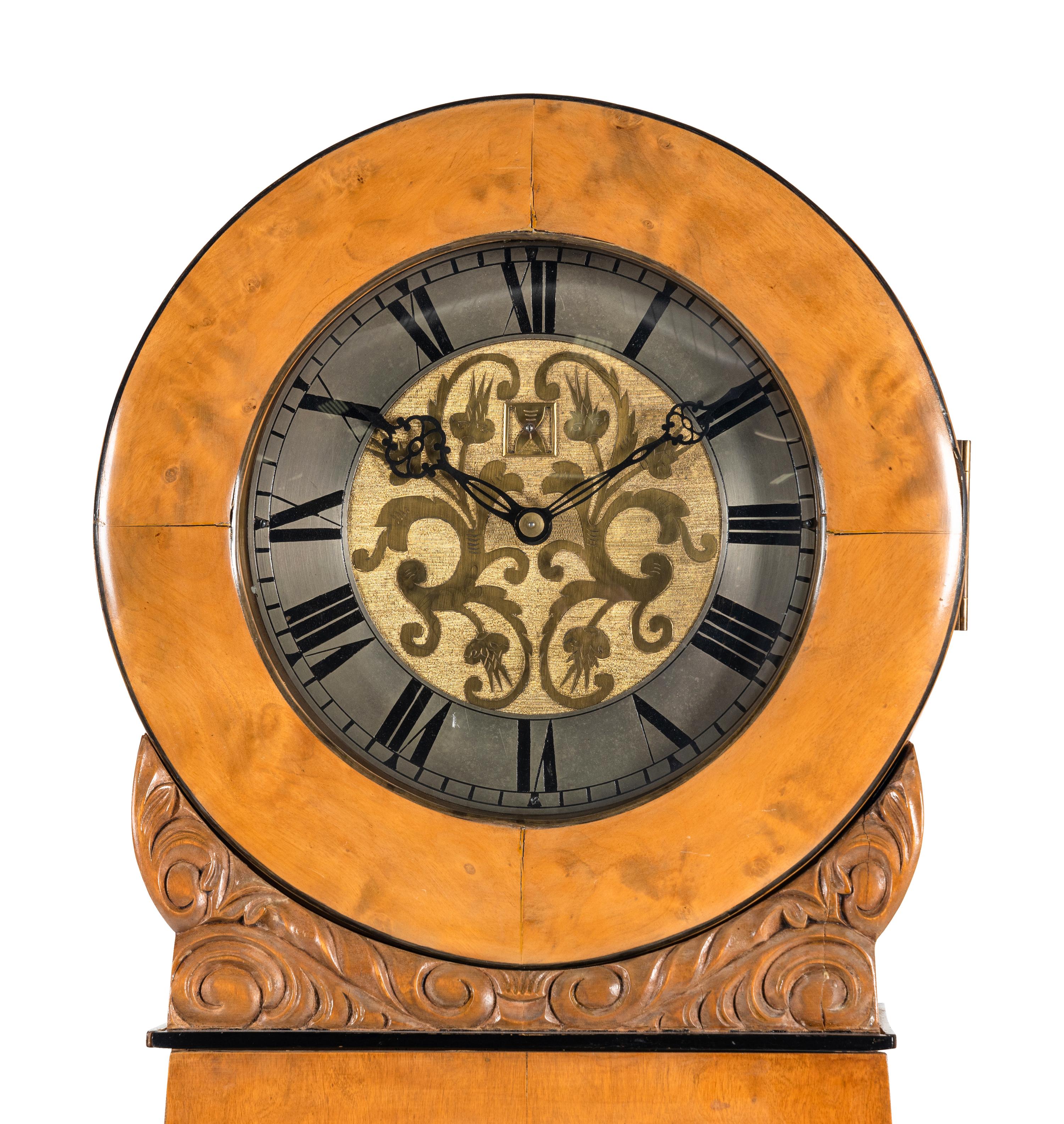 A Biedermeier Birch Longcase Clock