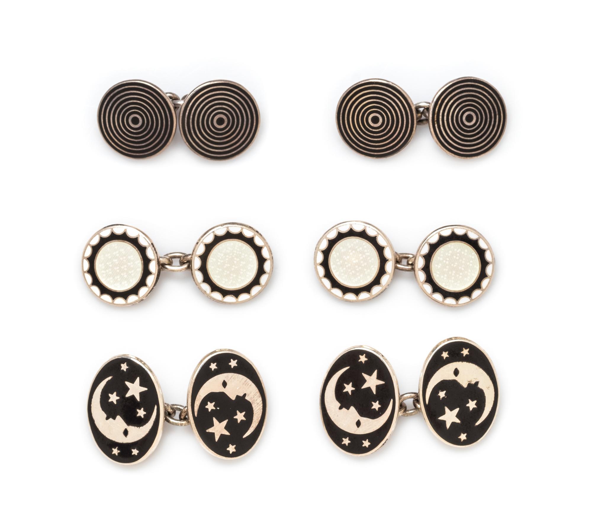 A Collection of Silver and Enamel Cufflinks, 22.90 dwts.