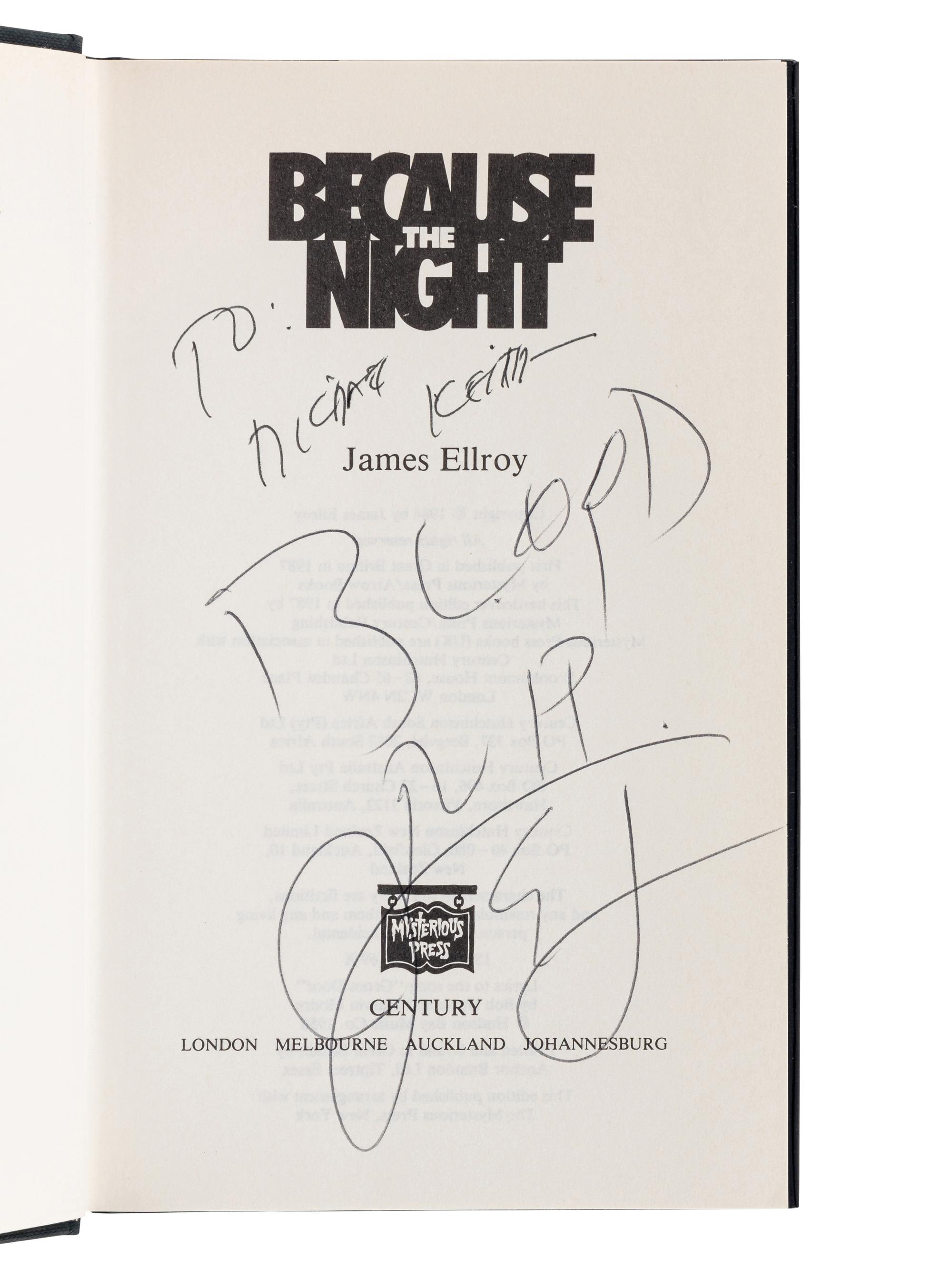 ELLROY, James (b. 1948). A group of 10 works by Ellroy, MOST FIRST EDITION, ALL SIGNED OR INSCRIBED, comprising: