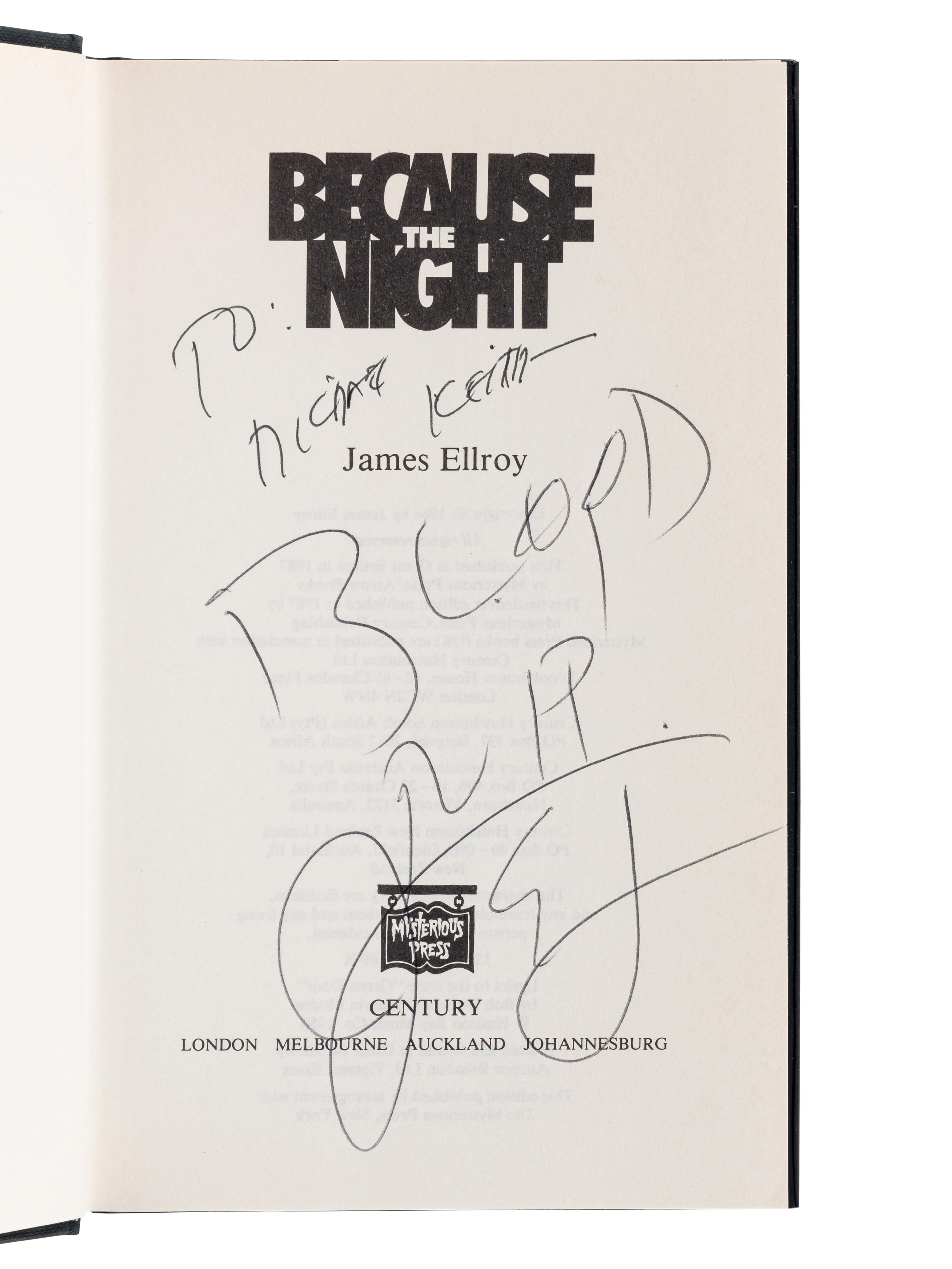 ELLROY, James (b. 1948). A group of 10 works by Ellroy, MOST FIRST EDITION, ALL SIGNED OR INSCRIBED, comprising: