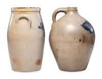 Two Three-Gallon Cobalt Decorated Stoneware Vessels
