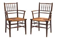 A Pair of William Morris Style Armchairs, Height 34 1/2 inches.