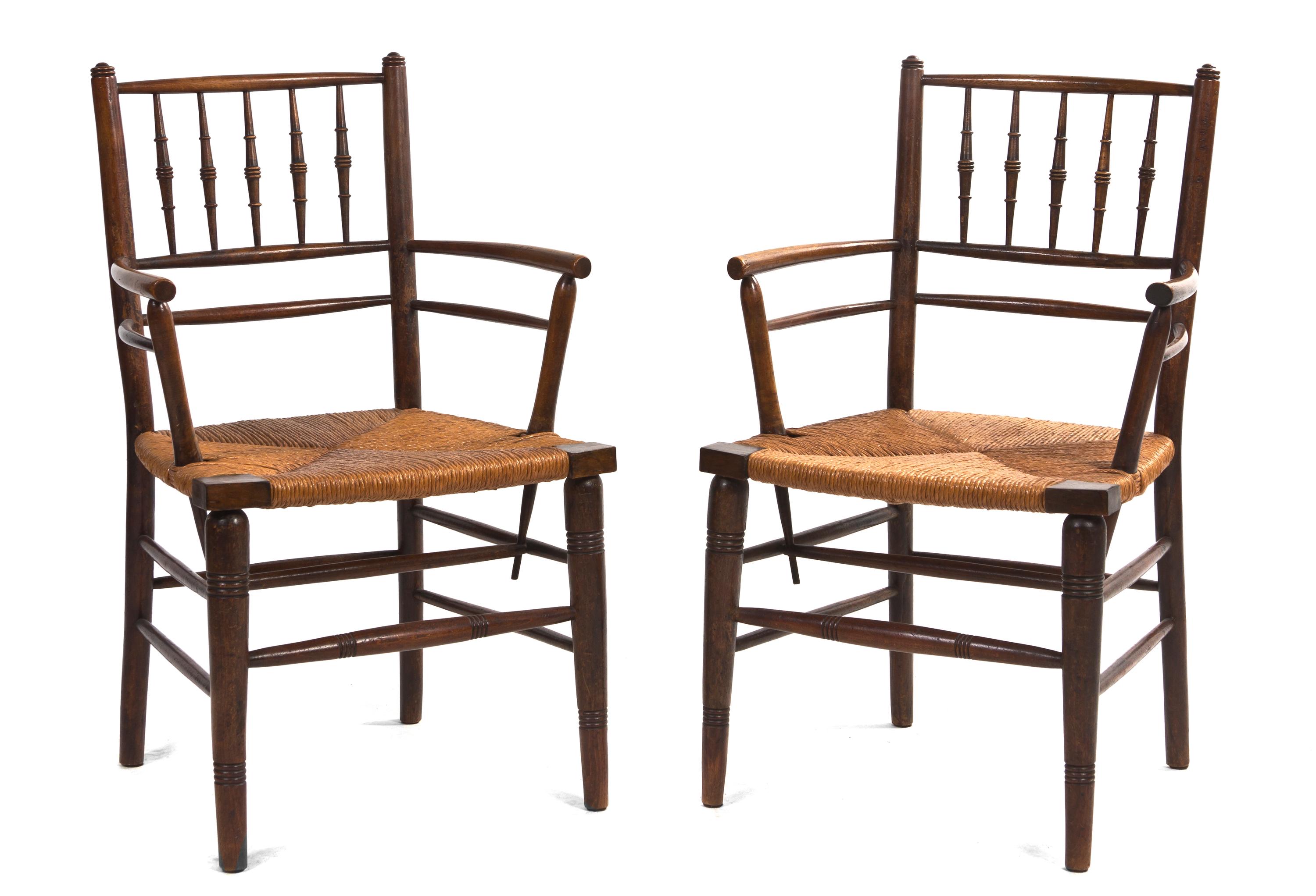 A Pair of William Morris Style Armchairs, Height 34 1/2 inches.