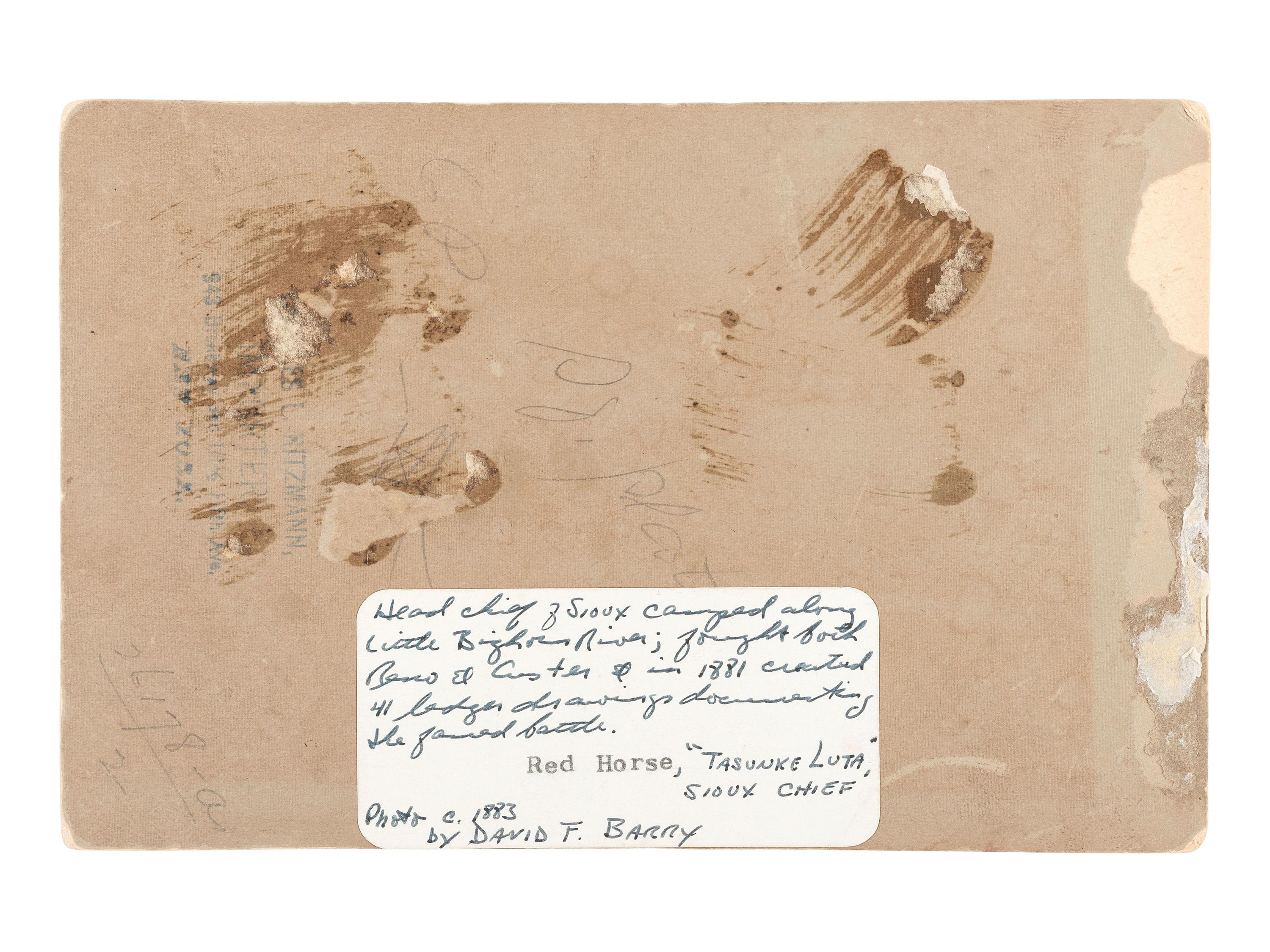 [NATIVE AMERICANS]. BARRY, David F. (1854-1934), photographer. Cabinet card of Lakota Chief Red Horse. West Superior, WI, ca 1883.