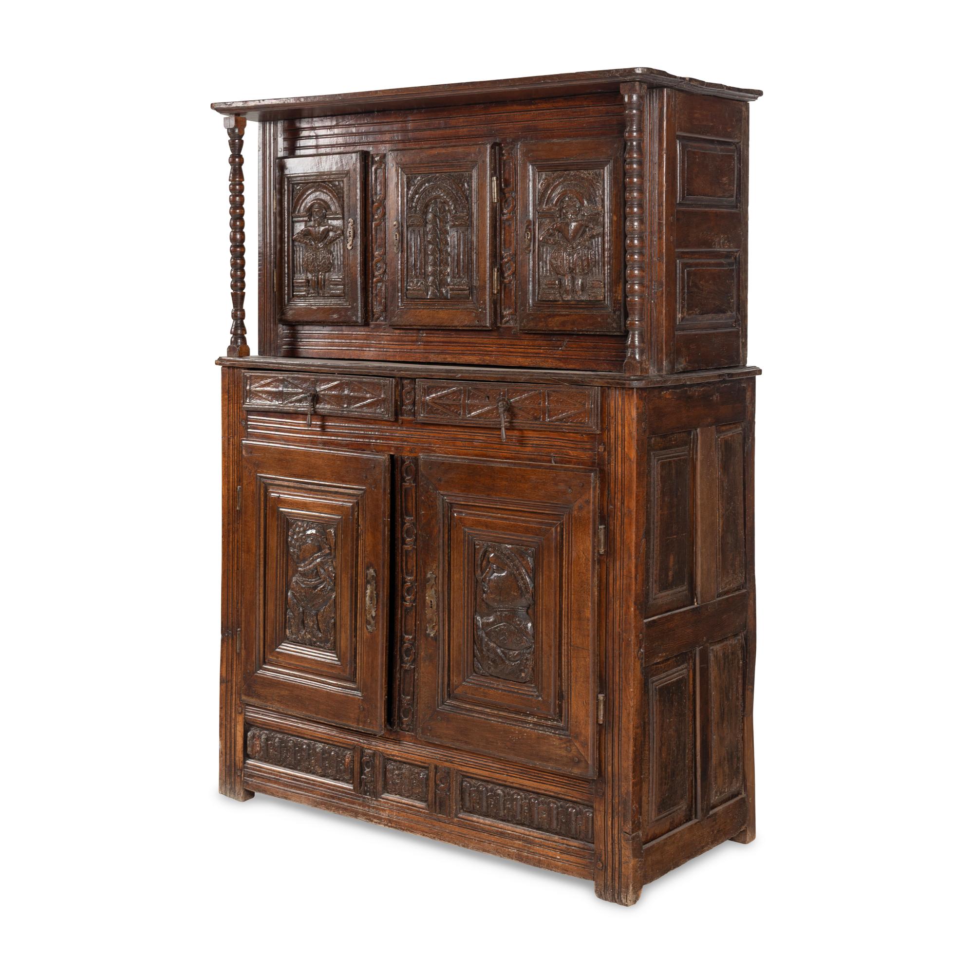 A Jacobean Carved Oak Cupboard