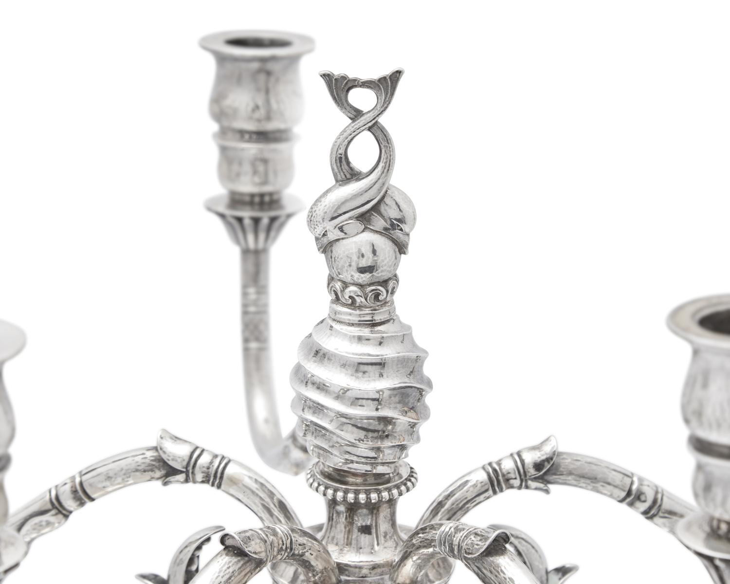 A Pair of Johan Rohde Designed Georg Jensen Silver Five-Light Candelabra