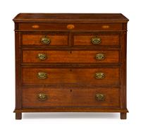 An American Oak and Marquetry Chest of Drawers Height 38 1/4 x width 43 1/4 x depth 20 1/2 inches. — 19TH CENTURY