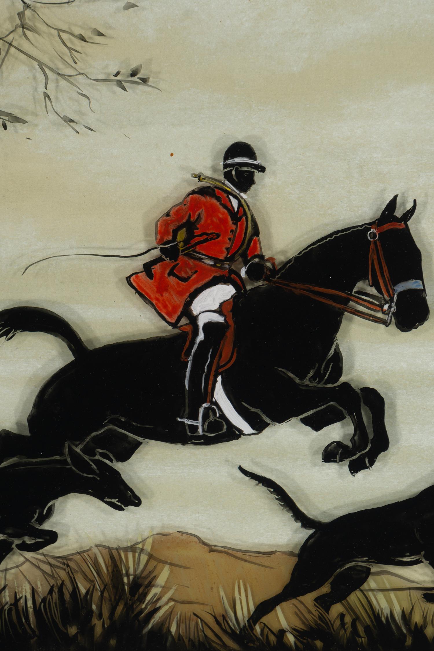 A Pair of English Reverse-Painted Glass Panels
