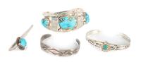 Three Southwestern Bracelets Length of first 5 3/8 x opening 1 1/4 x width 1 3/8 inches