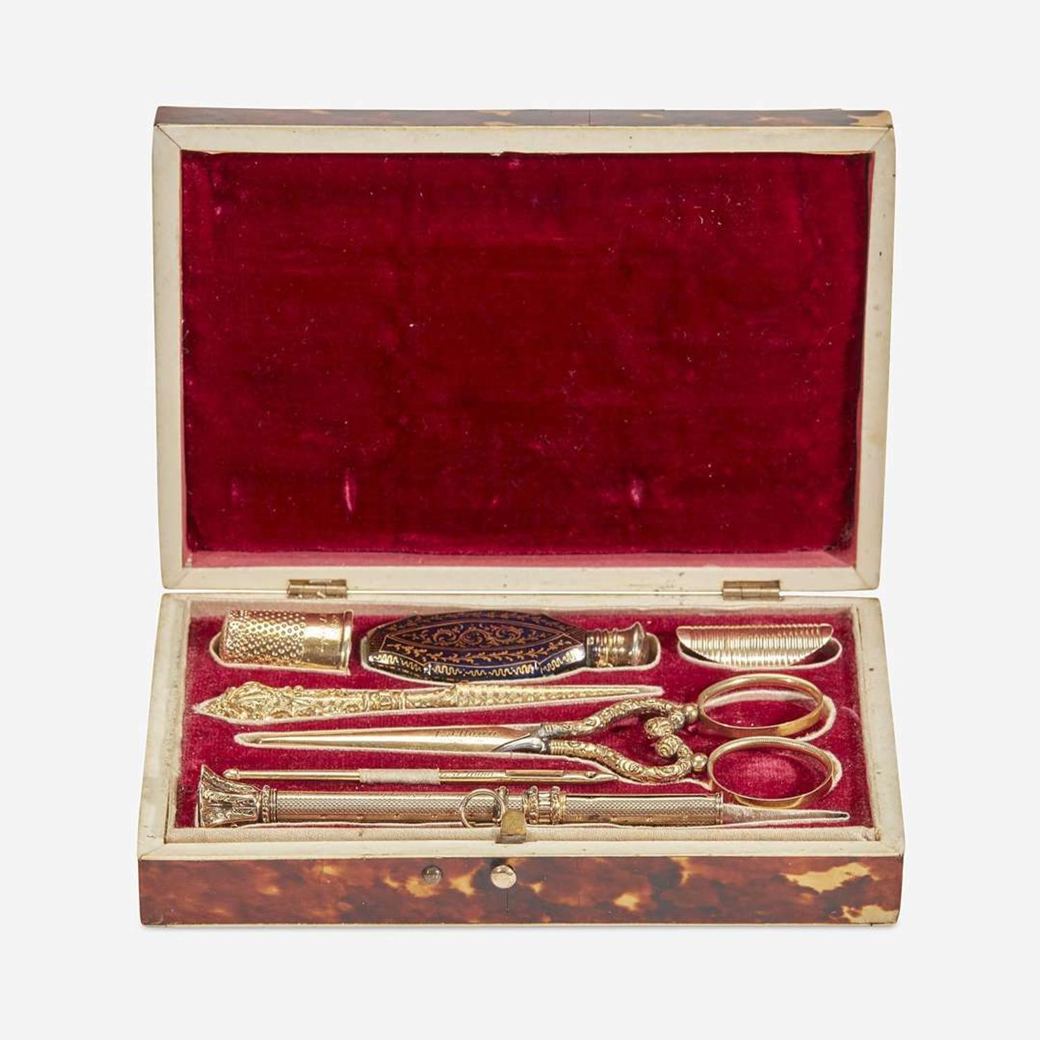 An American Necessaire in Fitted Blonde Tortoiseshell Case First half 19th century