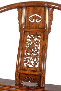 A Pair of Chinese Brass Mounted Hardwood Horseshoe-Back Campaign Chairs
