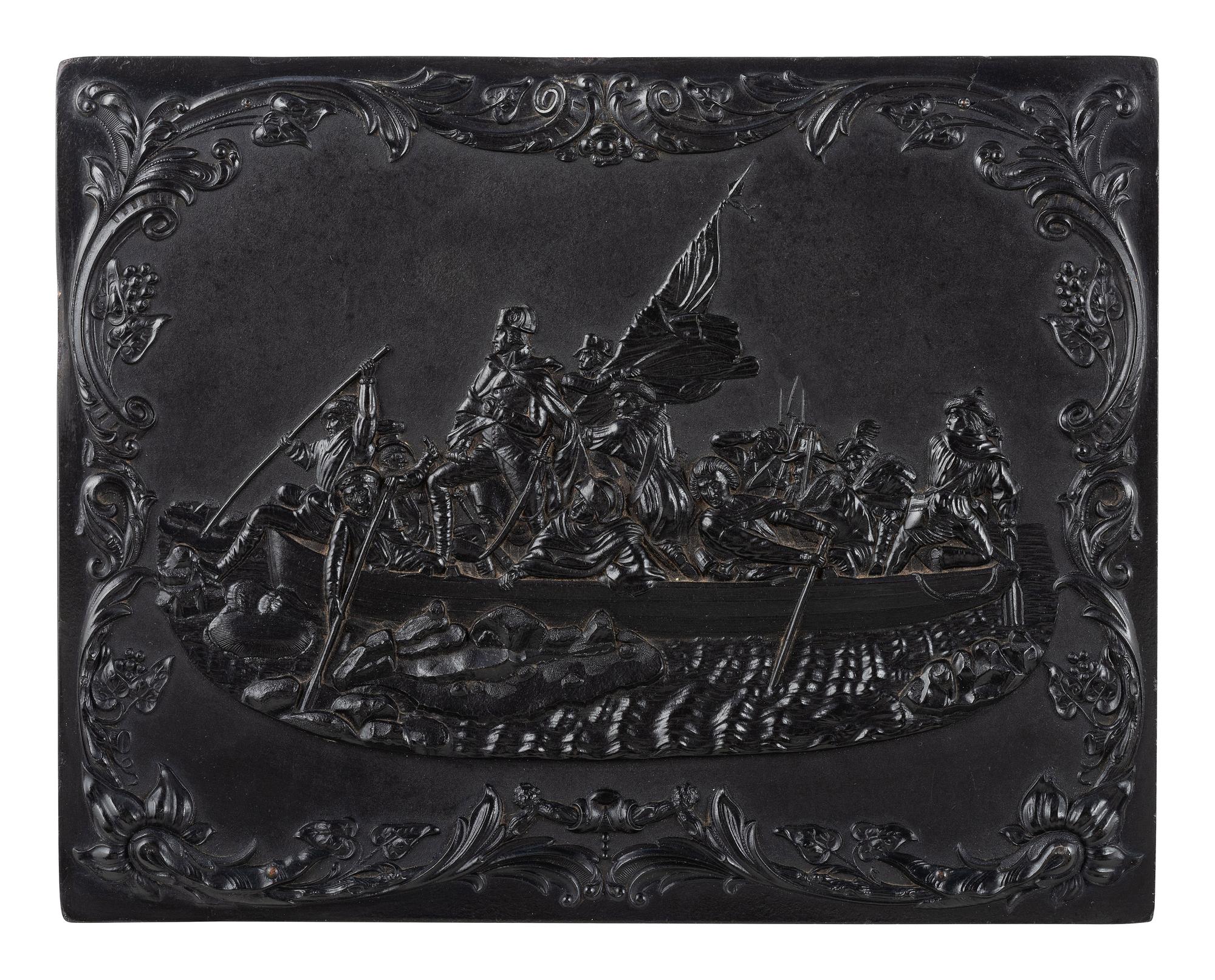 [EARLY PHOTOGRAPHY]. Washington Crossing the Delaware . Whole plate Union case containing tintype.
