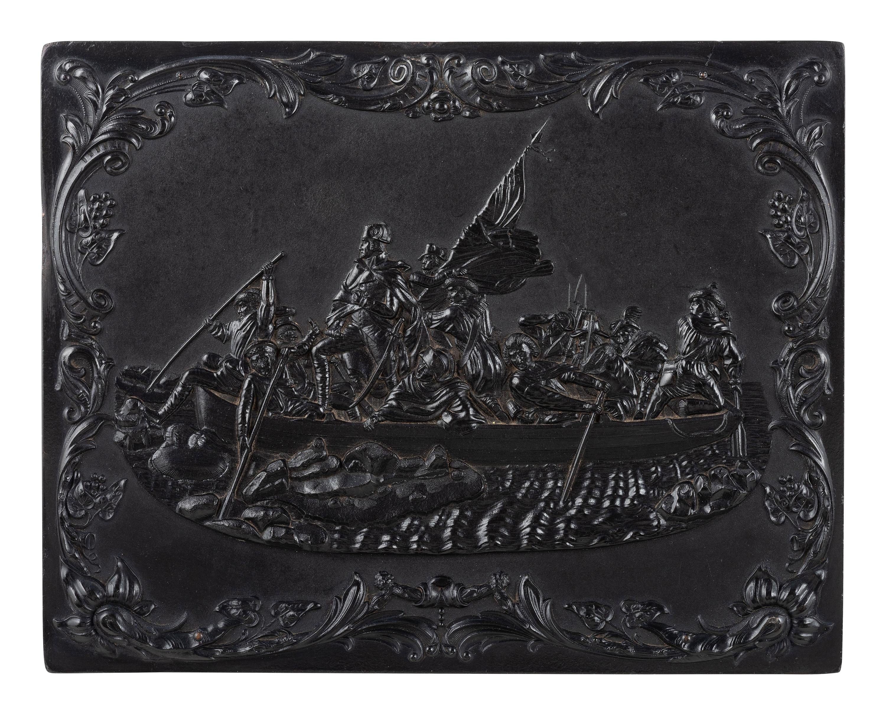 [EARLY PHOTOGRAPHY]. Washington Crossing the Delaware . Whole plate Union case containing tintype.