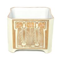 An Austrian Porcelain Cache Pot Height 4 1/4 x width 5 x depth 5 inches.