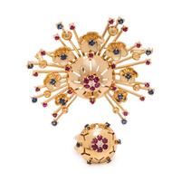 RETRO, YELLOW GOLD, DIAMOND, RUBY AND SAPPHIRE SET