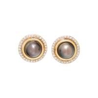 CULTURED TAHITIAN PEARL AND DIAMOND EARCLIPS