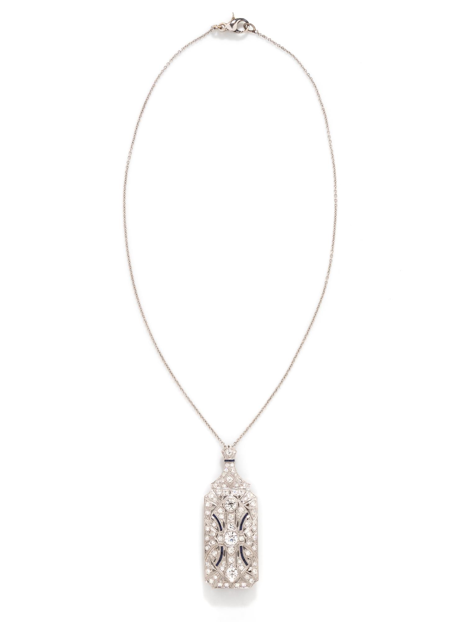 ART DECO, DIAMOND AND SYNTHETIC SAPPHIRE PENDANT BROOCH