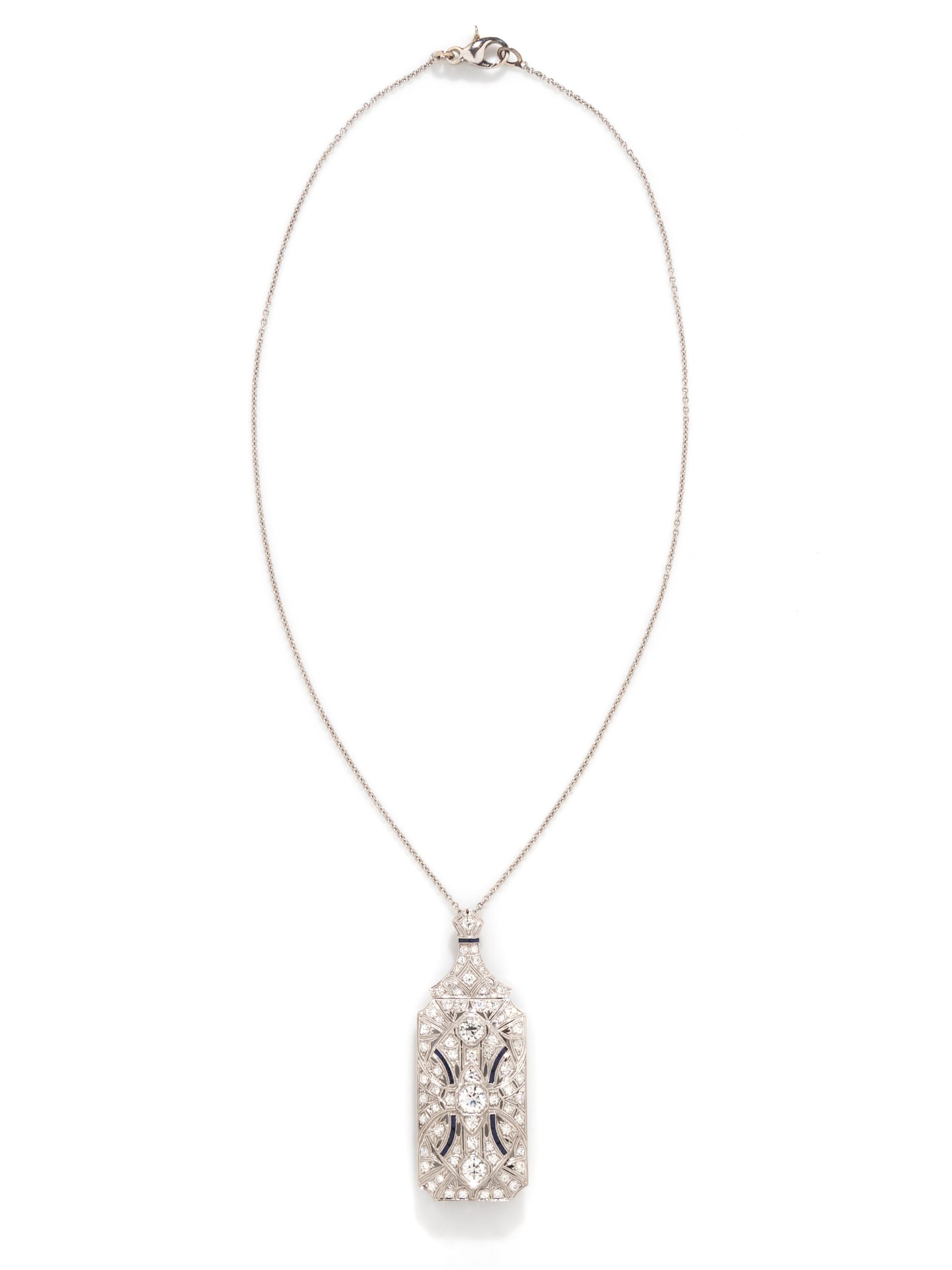 ART DECO, DIAMOND AND SYNTHETIC SAPPHIRE PENDANT BROOCH