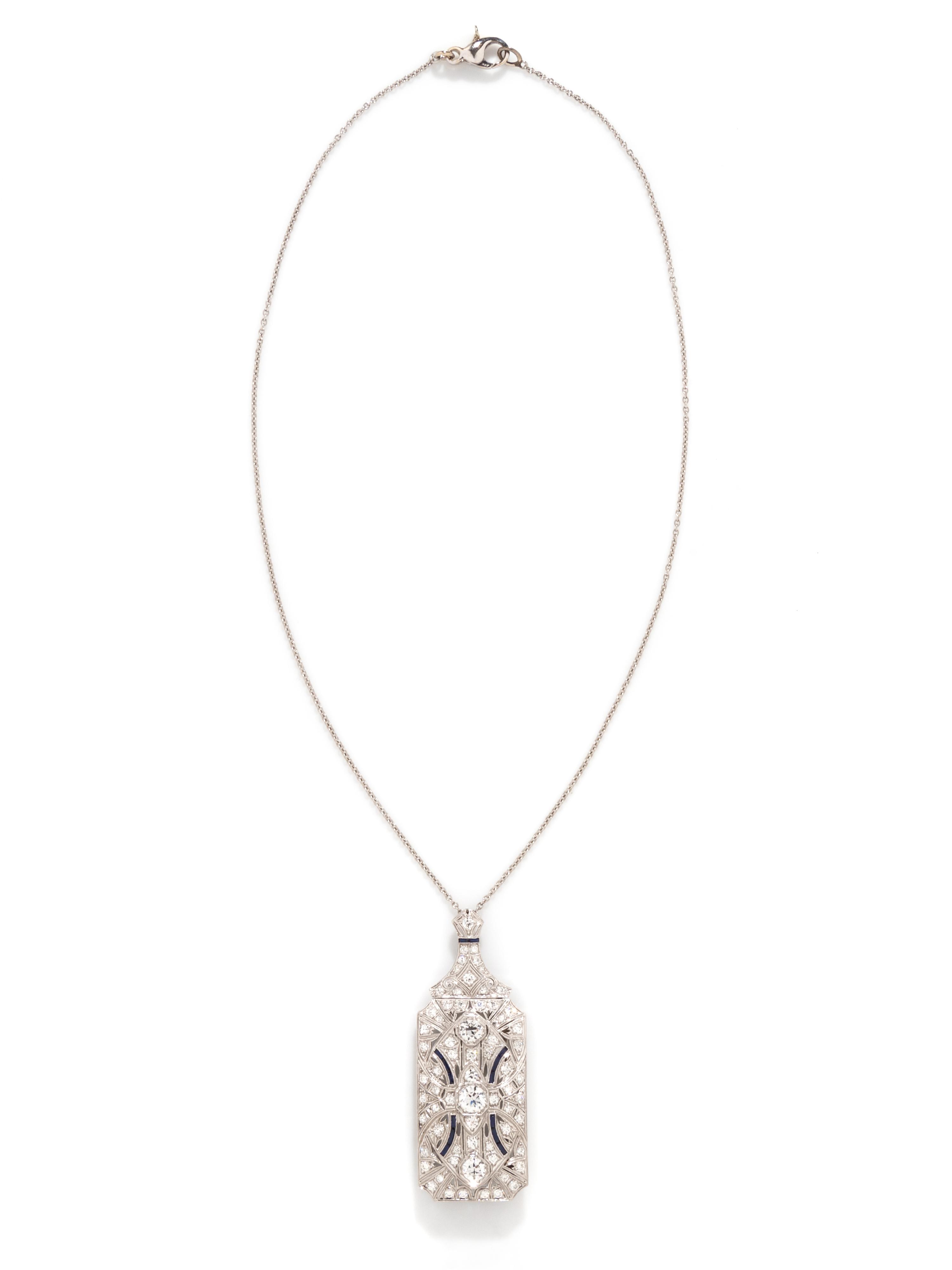 ART DECO, DIAMOND AND SYNTHETIC SAPPHIRE PENDANT BROOCH