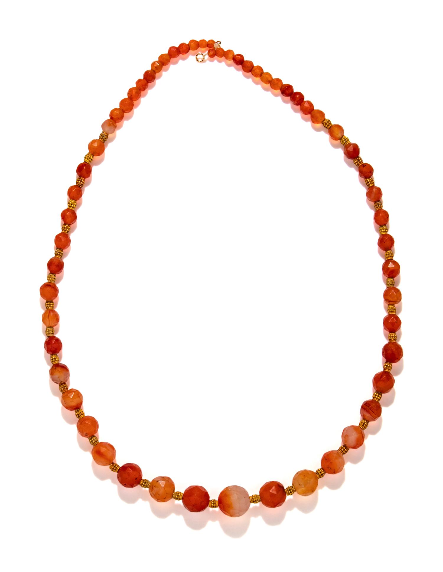 A Sasanian Carnelian and Gold Bead Necklace