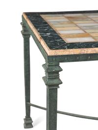 A Patinated Cast Iron and Specimen Marble-Top Table
