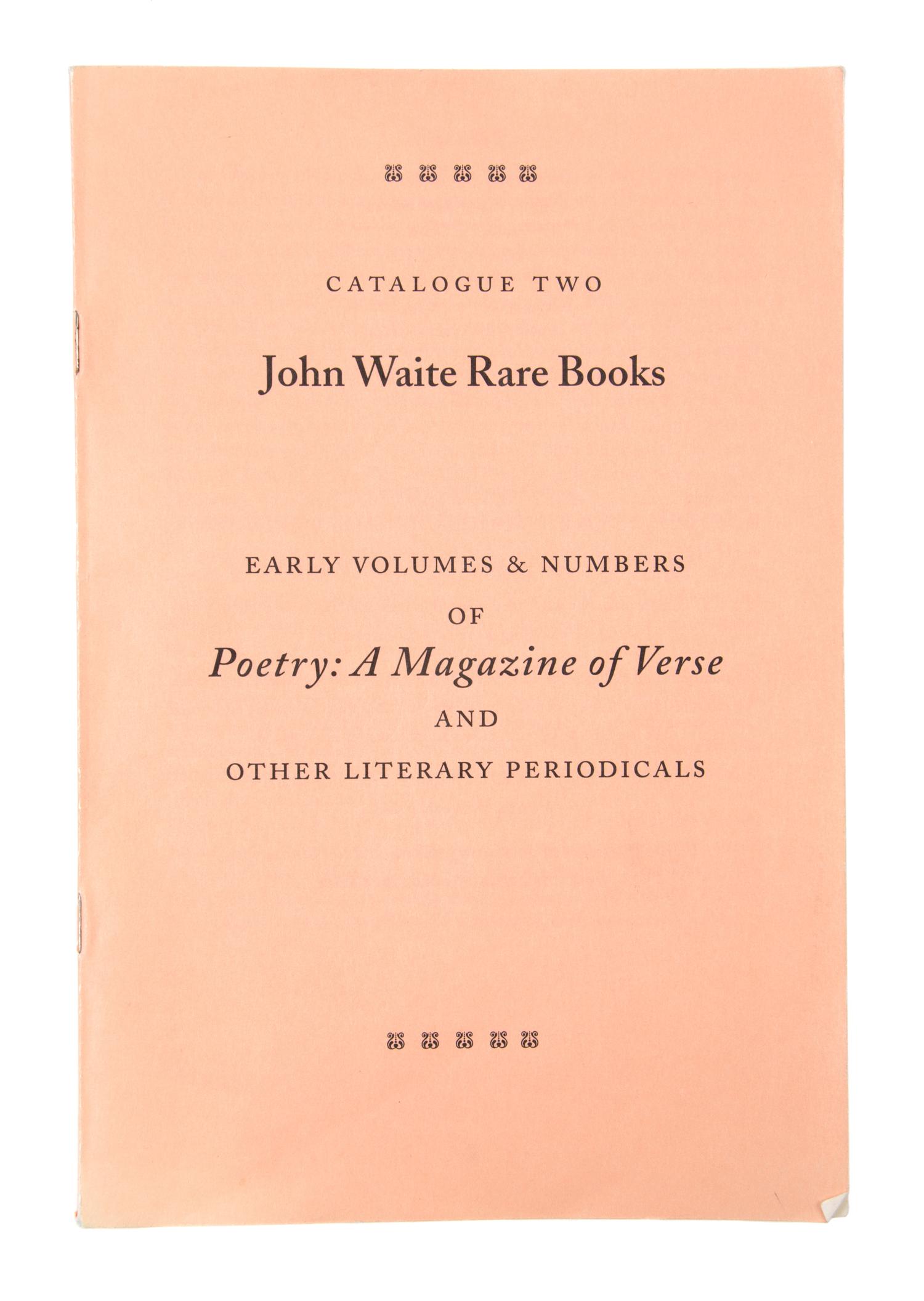 MONROE, Harriet, editor. Poetry: A Magazine of Verse. Chicago: Seymour, Daughaday and Company, 1912-1916.