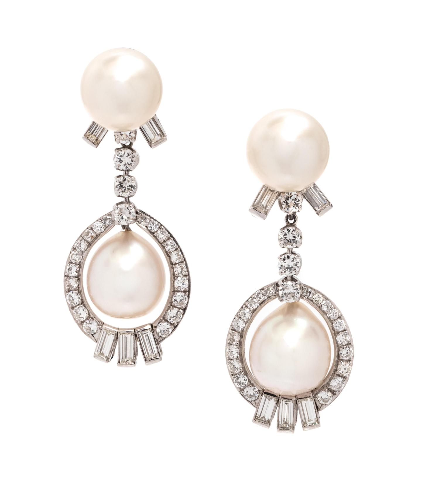 TRIO, CULTURED PEARL AND DIAMOND CONVERTIBLE EARRINGS