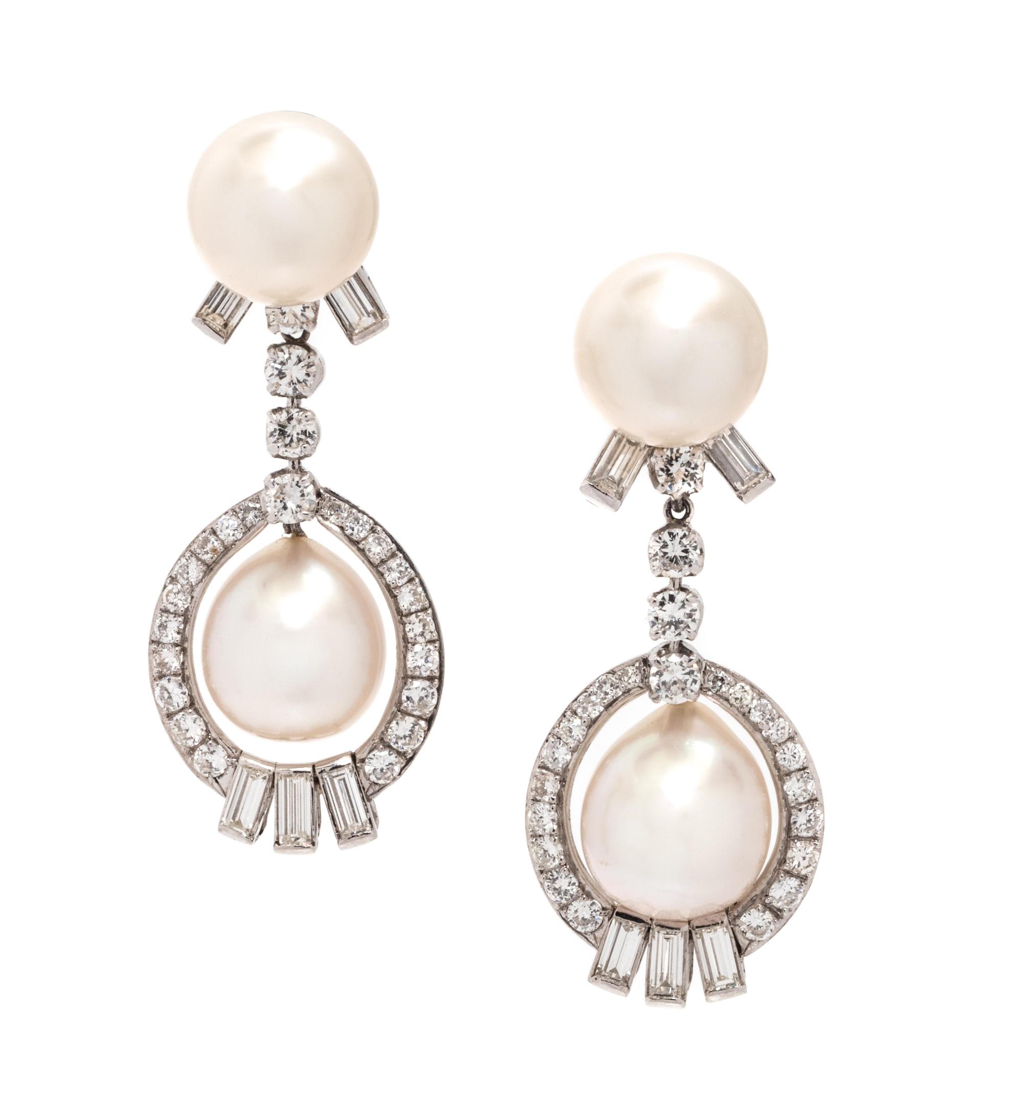 TRIO, CULTURED PEARL AND DIAMOND CONVERTIBLE EARRINGS