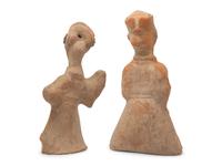 Two Large Chinese Sichuan Pottery Figures of Entertainers