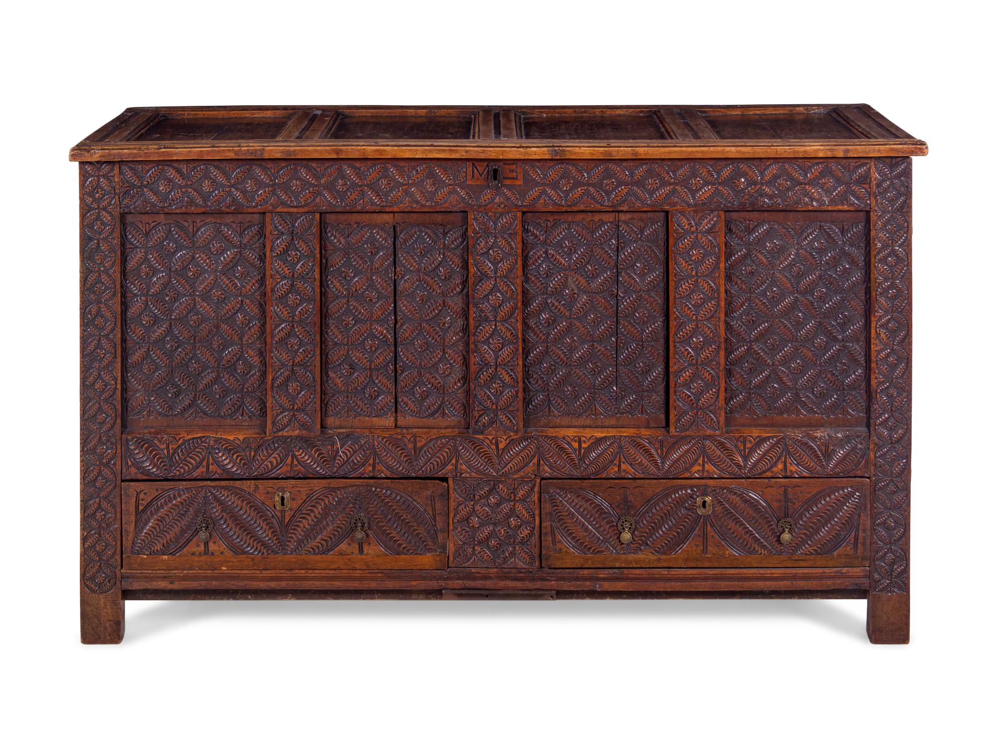 A Charles II Carved Oak Chest