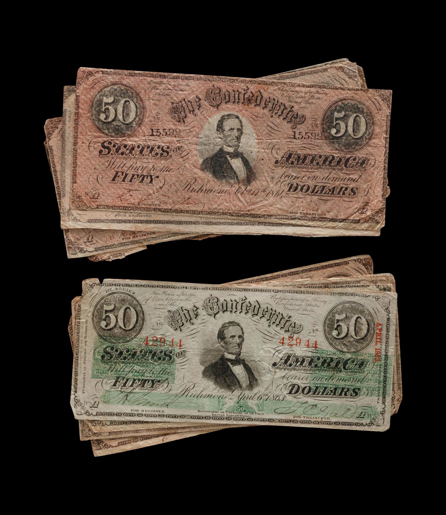 [CONFEDERATE STATES OF AMERICA] A Group of Eleven $50 Notes